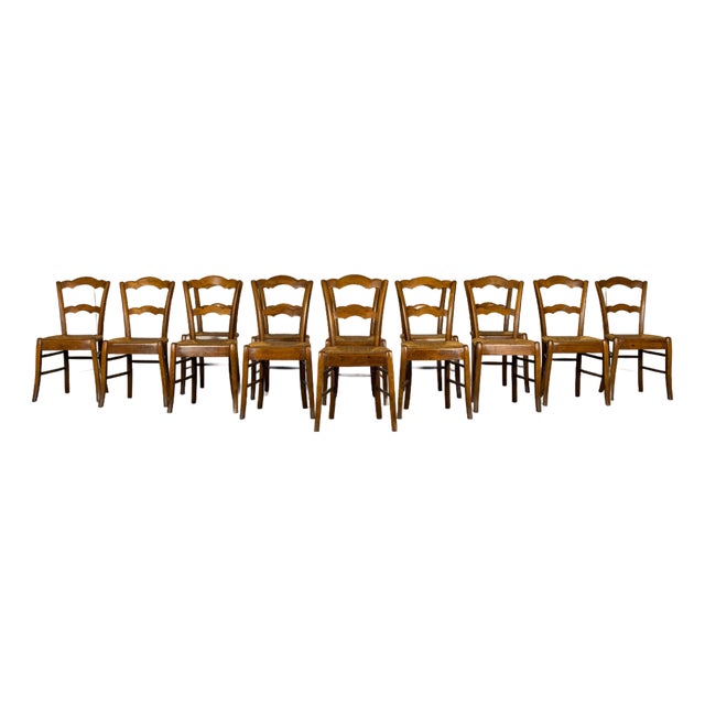 Set of 14 Mid-19th Century French Provincial Petite Maple Rush Seat Dining Chairs For Sale