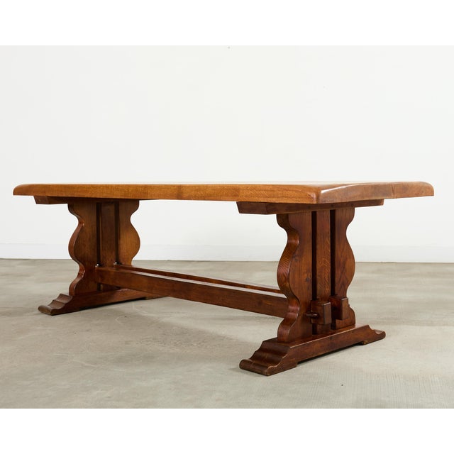 Mid 20th Century Country French Oak Farmhouse Trestle Dining Table 8 Ft. For Sale - Image 5 of 18
