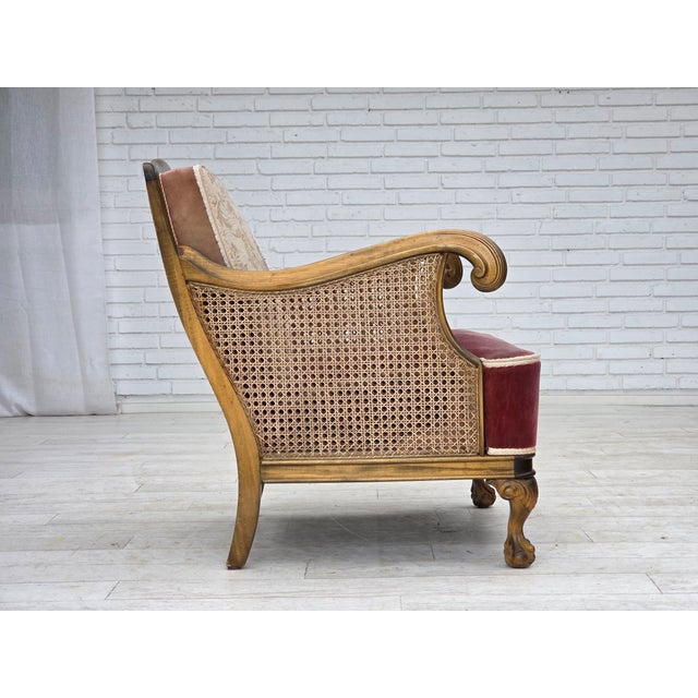 Brown Vintage Danish Chair in Woven Wool and Velour, 1940s For Sale - Image 8 of 18