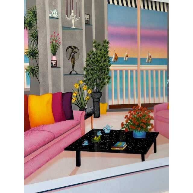 Pink 1980's Fanch Ladan Serigraph "St. Tropez For Sale - Image 8 of 9