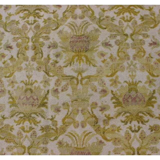 Spanish Rug With Floral Design in Golden-Green, Acid Green and White For Sale In Atlanta - Image 6 of 9