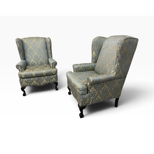 Chippendale Antique Chippendale Mahogany Ball & Claw Upholstered Arm Chairs - Set of 2 For Sale - Image 3 of 7
