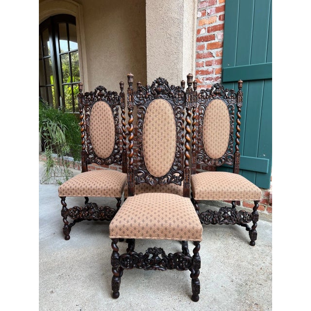 Set 4 TALL Antique French Dining Chair Barley Twist Renaissance Carved Oak 1890. Direct from France, an extra TALL set of...