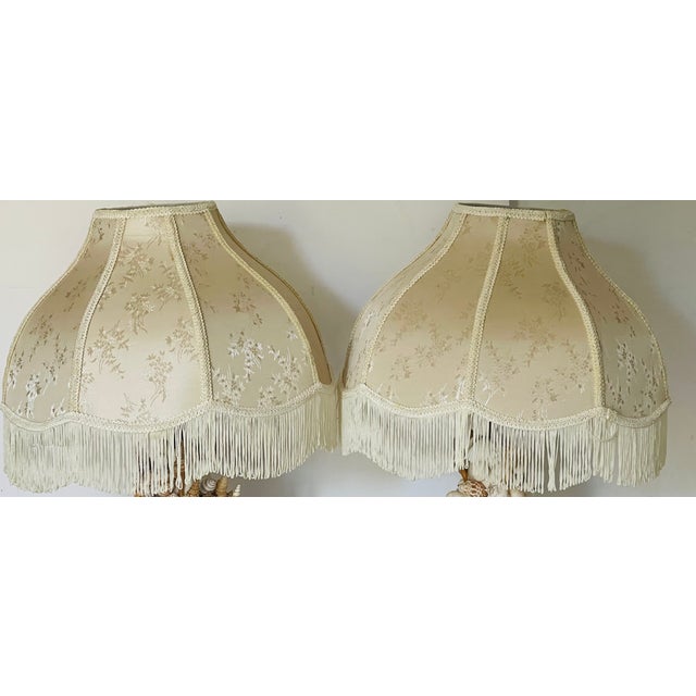 Vintage Victorian brocade silk with fringes pair of lamp shades. 6” by 17” , 11” high.