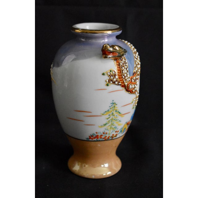 Vintage Japanese Porcelain Vase Dragon Ware Moriage Lusterware Hand Painted 6.5" For Sale - Image 12 of 14