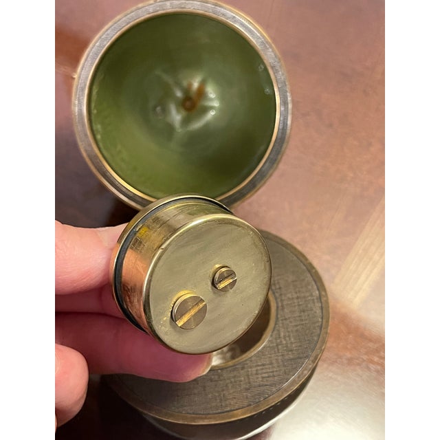 Mid 20th Century Evans Hand- Enameled Green Pear Lighter and Tray With Leaf Accent For Sale - Image 11 of 12