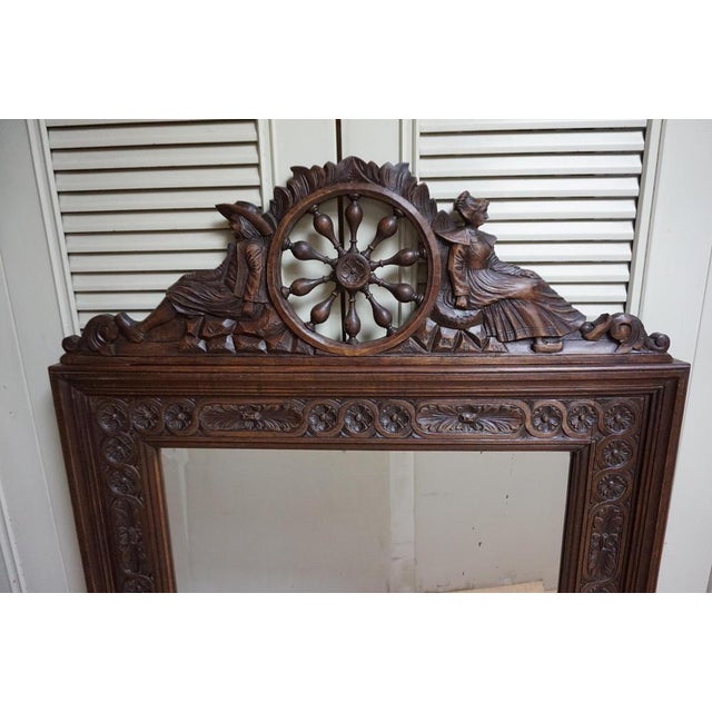Breton Wall Mirror in Carved Oak, France, 1900s For Sale - Image 3 of 15