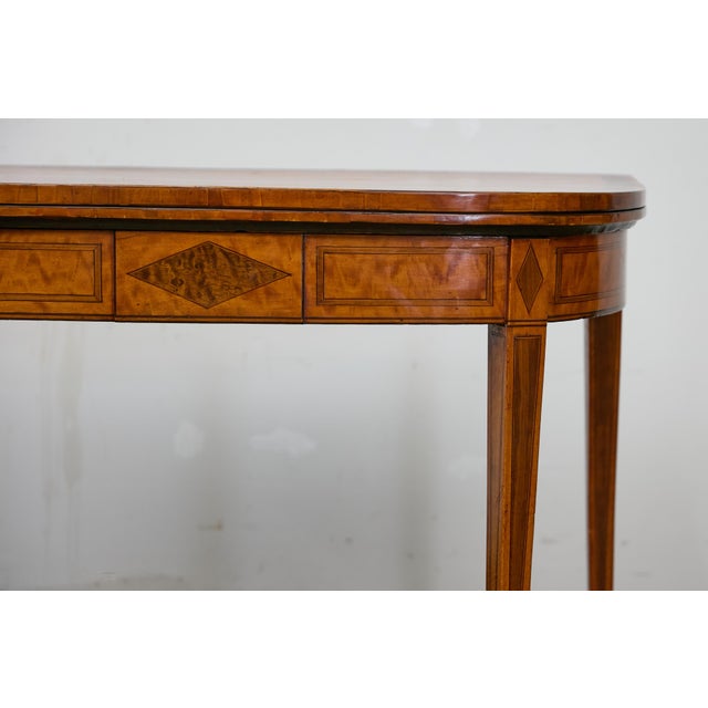 Brown English 19th Century Neoclassical Demi-Lune Game Table with Inlaid Apron For Sale - Image 8 of 12