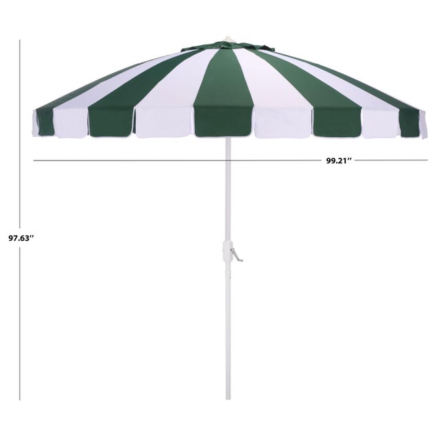 Transform your outdoor space with the chic elegance of the BUTI 9 ft crank umbrella. The hunter green stripe design...