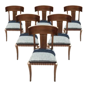 1980s Vintage Klismos Style Solid Walnut Dining Chairs - Set of 6