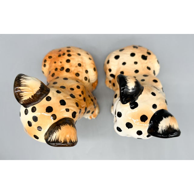 Orange Vintage Shafford Japan Ceramic Leopard Cub Figurines — Hand-Painted Pair — Hollywood Regency / Whimsical For Sale - Image 8 of 10
