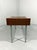 Small bench, telephone bench with valve box. Very light blue laminated seat / top finished with teak wood edges, teak...