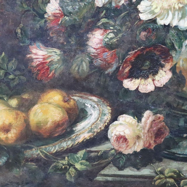 Still Life with Flowers and Fruits, 1800s, Large Oil on Canvas, Framed For Sale - Image 12 of 18