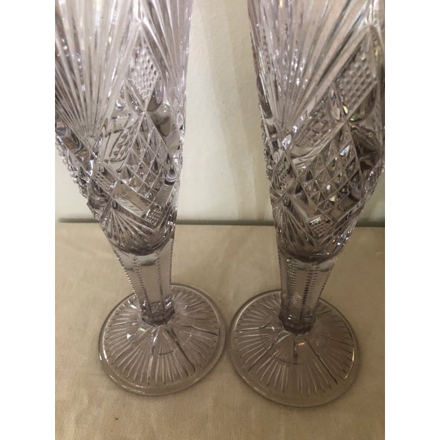 Antique Brilliant Cut Glass Trumpet Vases- a Pair For Sale In New Orleans - Image 6 of 7