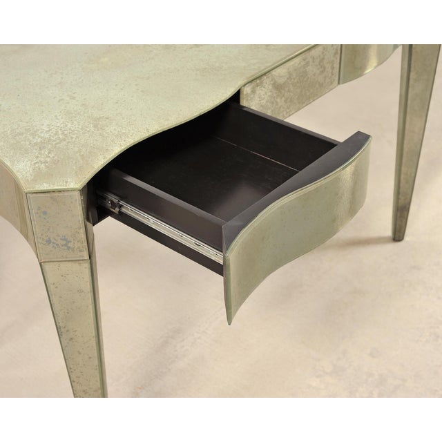 Silver Antiqued Serpentine Mirrored Vanity Dressing Table or Desk For Sale - Image 8 of 15
