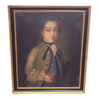 Vintage Oil Painting of a Colonial Noble William Merchant 1755 For Sale
