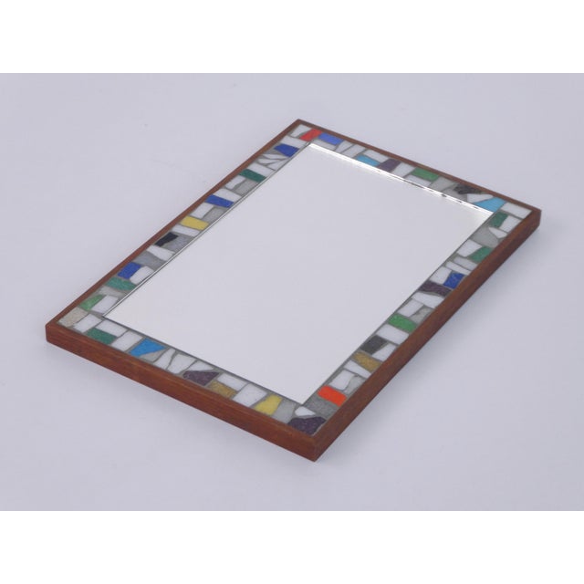 Mid-Century Dutch Mirror with Mosaic Tiles, Branded Wooden Wall Mirror with Colourful Frame, 1960s For Sale - Image 4 of 10