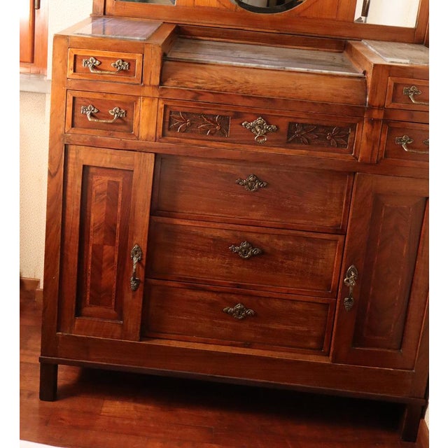Mahogany & Marble Chest of Drawers with Mirror, 1900s For Sale - Image 12 of 18