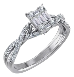 14K White Gold Round Baguette Diamond Womens Designer Ring 1/2 Cttw, Size 7