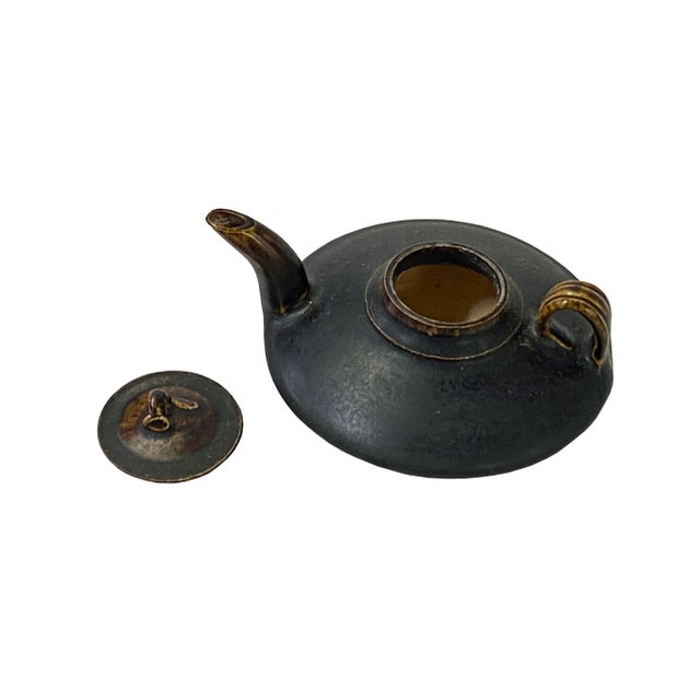Chinese Ware Brown Black Glaze Ceramic Teapot Art Display For Sale - Image 4 of 6