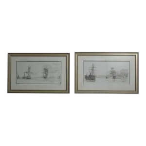 Pair New York & England Professionally Framed & Matted Tall Ship Prints