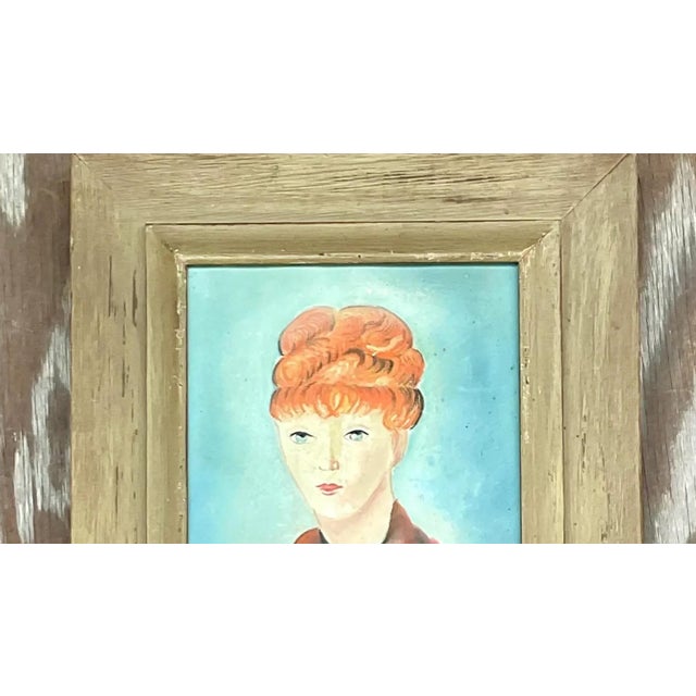Vintage Boho Original Oil Portrait of Woman For Sale - Image 9 of 14