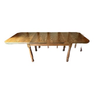 Vintage Solid Oak Wood Dining Table With Leaves For Sale