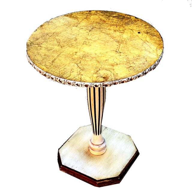 Art Deco 1960s Gilded Hollywood Regency Style Round Italian Eglomise Pedestal Table For Sale - Image 3 of 7