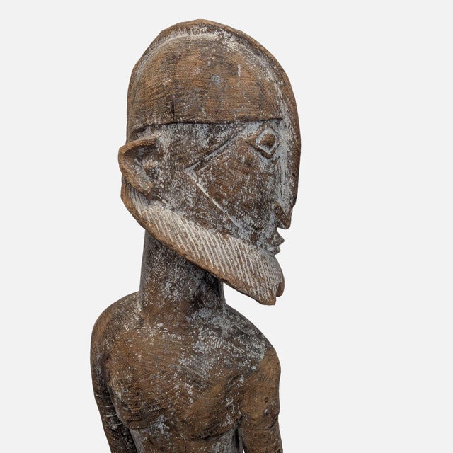 Monumental Hand-Carved African Style Wood Figure Sculpture on Metal Base For Sale - Image 4 of 8