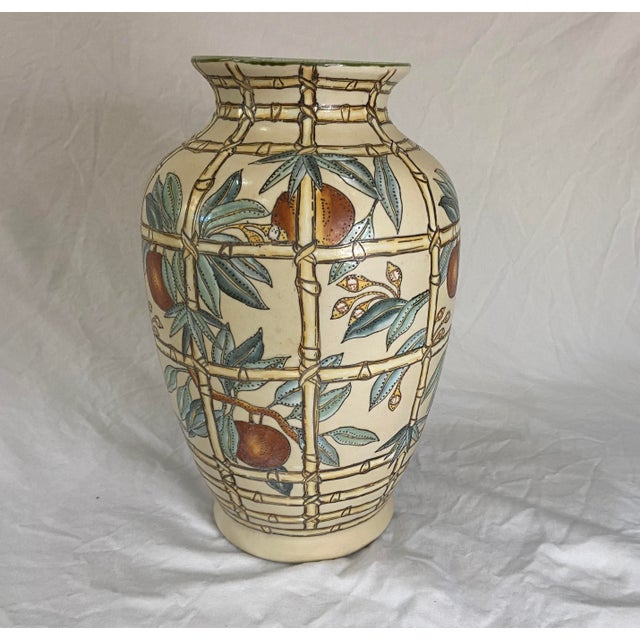 Vintage Asian Style Ceramic Vase With Hand Painted Bamboo and Peaches ...