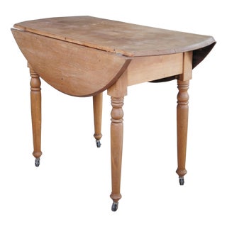 Antique American Country Farmhouse Pine Drop Leaf Dining Breakfast Table Console For Sale