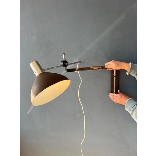 Brown Vintage Swivel Arm Wall Lamp with Brown Shade from Dijkstra For Sale - Image 8 of 13