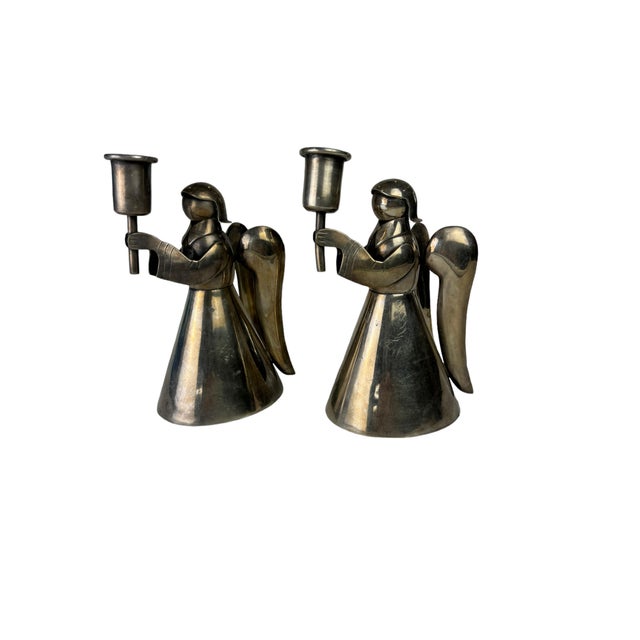 Metal 1960s Los Castillo Handwrought Angel Candlesticks - a Pair For Sale - Image 7 of 10