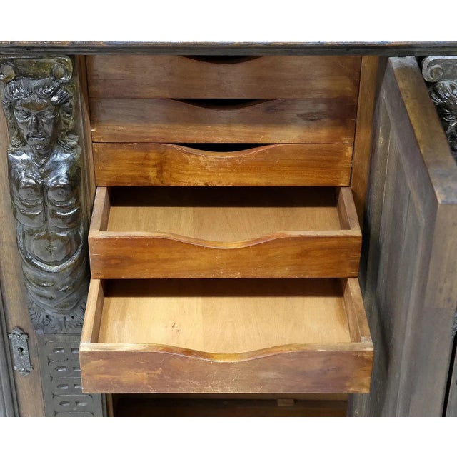 19th Century Server / Cabinet, Italian Renai. Revival, Carved Walnut, Figural Panels, C 1890! For Sale - Image 5 of 10