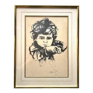 Mid 20th Century Original Artist Proof Signed by Moshe Gat of Kibbutz Boy, Framed
