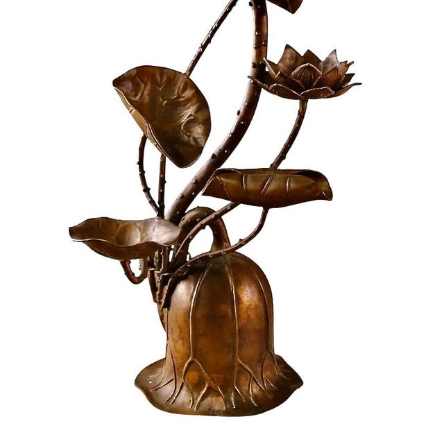 1960s Japanese Bronze Candle Stands, Lotus Design, Mid-Showa Era, 1960s For Sale - Image 5 of 12