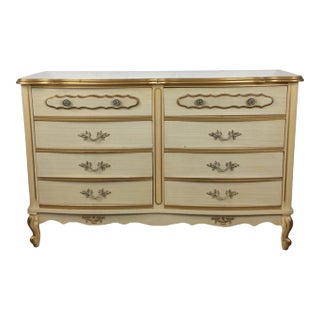 Mid Century French Provincial Style Lowboy Dresser With Six Drawers For Sale