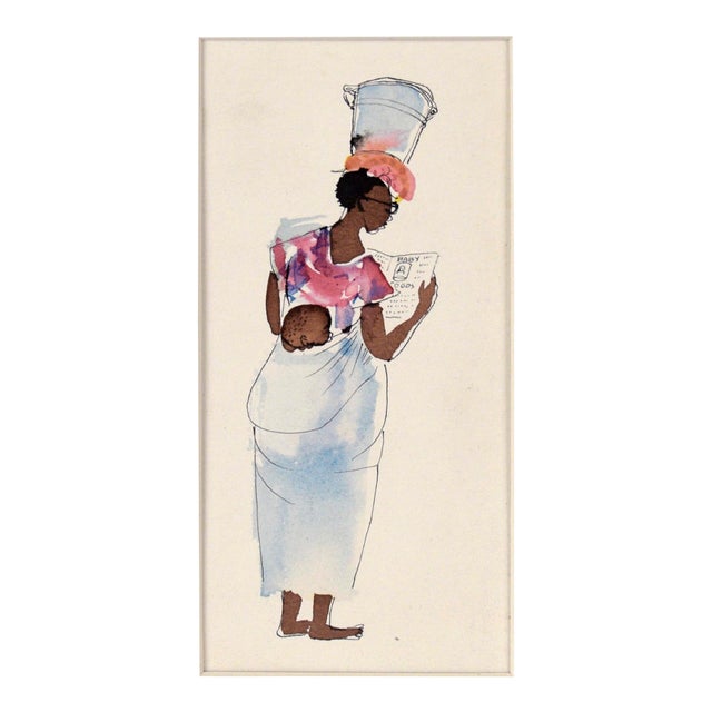 African Mama - Vintage Illustration in Ink and Watercolor by Irene Pattinson For Sale