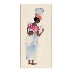 African Mama - Vintage Illustration in Ink and Watercolor by Irene Pattinson