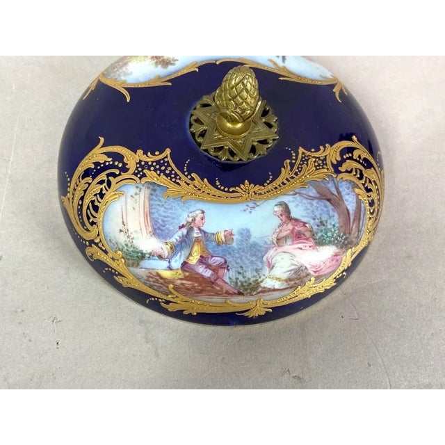 19th C French Sevres Blue Porcelain Bronze Potpourri Coupe For Sale - Image 14 of 18