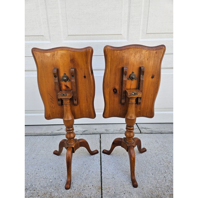 Cushman of Vermont Petite Pine Flip Top Pedestal Side Tables Candle Stands For Sale - Image 4 of 11