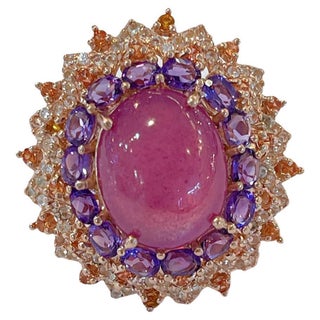 Bochic “Orient” Ruby, Tanzanite and Multi Gem Cocktail ring In 18K Gold and Silver, Size 7 For Sale