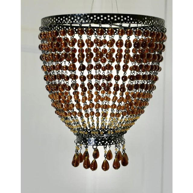 Amber Glass Beaded Lampshade Pendant Light, 1890s For Sale - Image 5 of 6