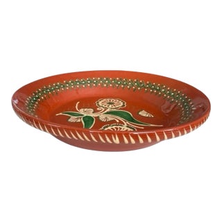 Vintage Portuguese Hand-Painted Terracotta Lebrillo Bowl For Sale