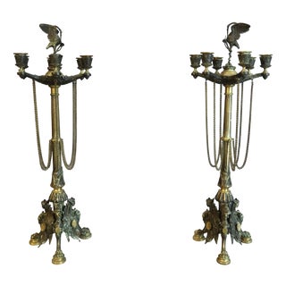Bronze Candelabra in the Style of Barbedienne, Set of 2 For Sale