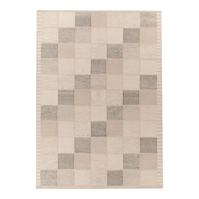 Scandinavian Style Kilim in Beige, Gray High-low Geometry by Rug & Kilim 5x7 For Sale