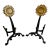 Iron and Brass Sunflower Andirons - A Pair For Sale