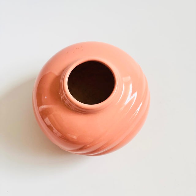 Postmodern Postmodern Embossed Pink Ceramic Vase For Sale - Image 3 of 8