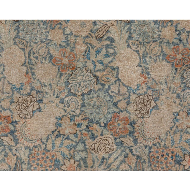 Beige Authentic Persian Tabriz Beige Blue Handmade Wool Rug For Sale - Image 8 of 8