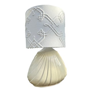 1960s White Ceramic Shell Lamp With Custom Boho Shade - Rewired For Sale